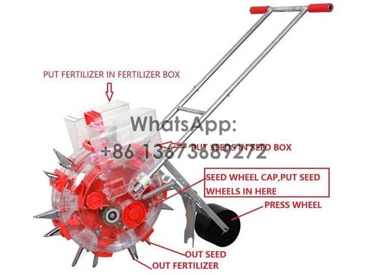 Structure of hand pushed corn seeder
